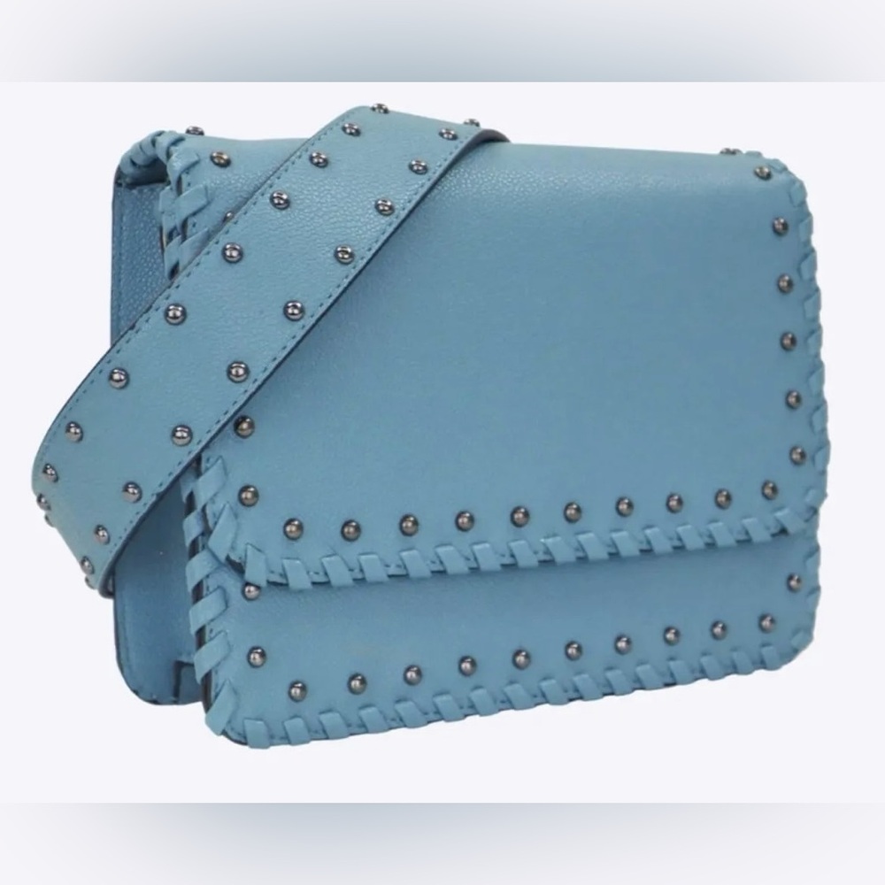 Mersi Georgia Crossbody Blue Vegan Leather Gunmetal Hardware Adjustable Strap